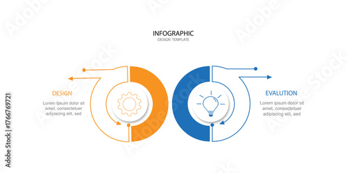 2 step process or option infographic template vector element with icons suitable for web presentation and business information	