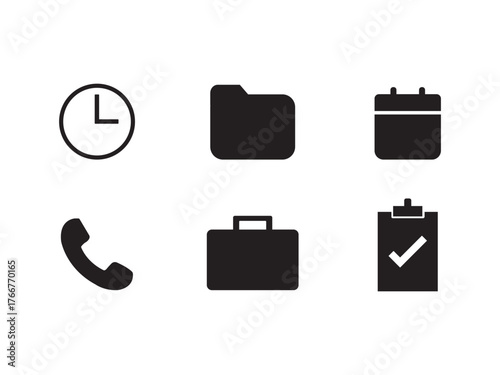 calendar, clock, folder, phone, bag, clipboard icons set