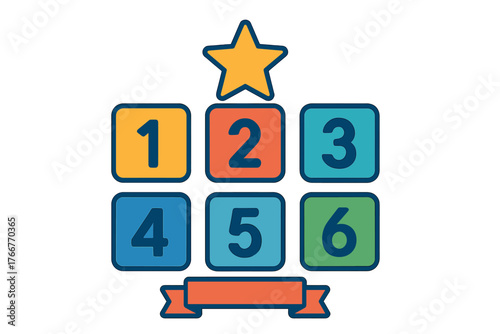 Colorful numbered blocks one through six with star and banner element