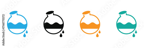 Instantly grab attention with these sleek liquid pouring icons in four dynamic colors, ideal for conveying fluid concepts in science, health, or design.