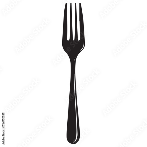 A modern black and white illustration of a fork, the Fork Icon exudes simplicity and style, making it perfect for incorporation into restaurant menus, cooking blogs, or any design with a culinary