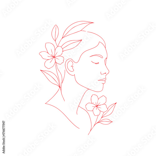 delicate portrait of a serene person with floral elements