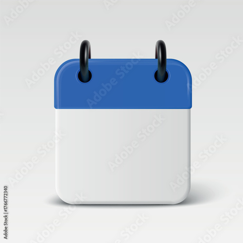 Vector 3d Minimal Calendar Icon, Isolated. Blue Header Page with Black Rings. Calendar Design Template for Date, Planner, Schedule, Reminder, Event Design. Front View