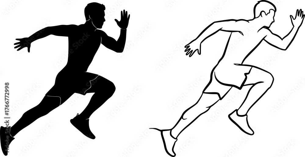Fototapeta premium Dynamic Continuous Line Art Silhouette. Black Vector of Running Person, Abstract Movement, Minimalist Sports Icon