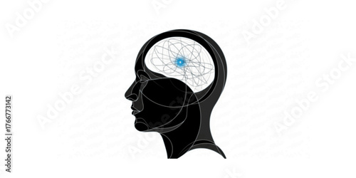 Abstract Geometric Head Profile Silhouette. Black Vector of Human Mind, AI Consciousness, Simple Technology Layers