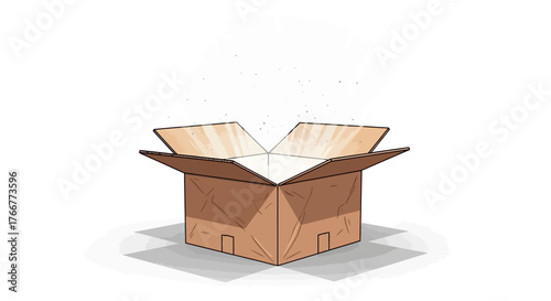 An open cardboard box with light emanating from within