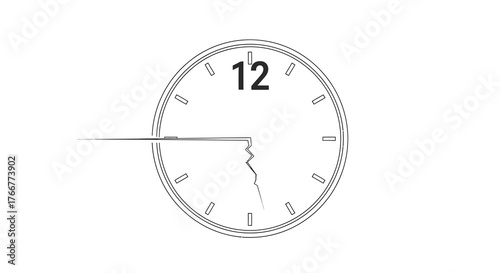 Clock face with broken hand pointing to quarter past the hour