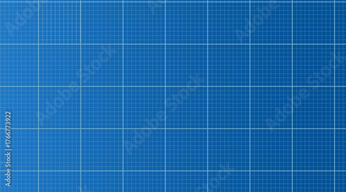 A sheet of graph paper with a precise grid and small 10x10 squares marked with sections on a blue background. Ideal for mathematical, engineering, architectural and technical drawings. Vector