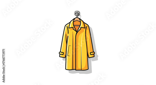 Yellow trench coat hanging on hook