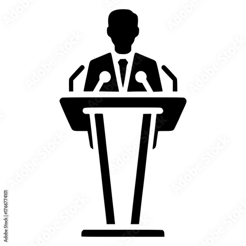 Speak Your Mind: A silhouetted figure delivers a speech at a podium, conveying authority and leadership. The image symbolizes communication, presentation.