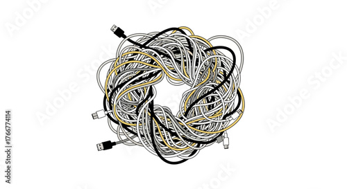 Tangled mess network cables and ethernet cords