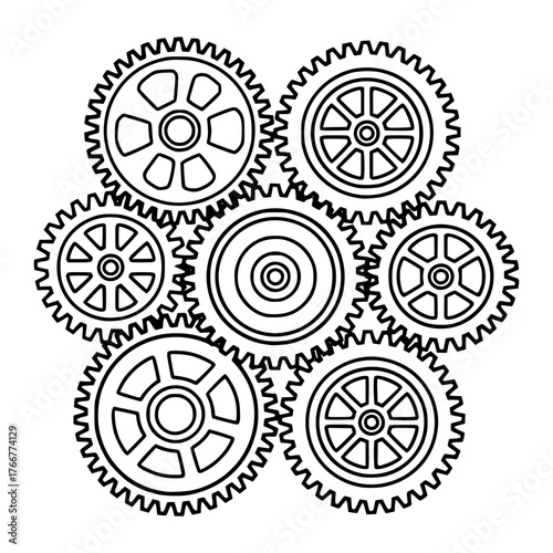 Interlocking Mechanism: A complex arrangement of interlocking gears, symbolizing precision, coordination, and the intricate workings of industry and technology.
