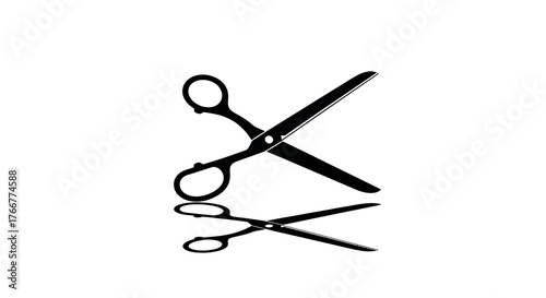 Black silhouette open scissors casting reflection on, symbolizing cutting, precision, and sharp tools for various applications