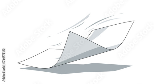 Piece paper fluttering in the wind, showing its edges and folds