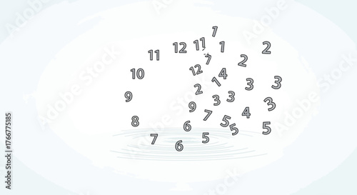 Scattered numbers forming clock face on, representing time and chaos