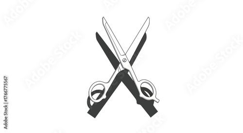Pair scissors crossed, casting shadow