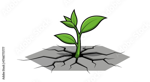 Small green sprout pushing through cracked dry earth, symbolizing growth and resilience