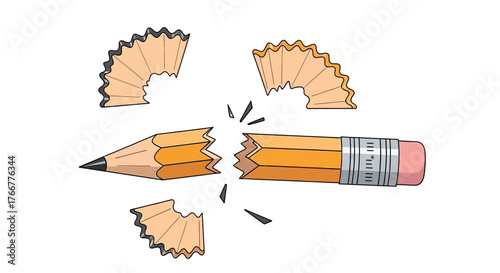 Broken pencil with shavings, symbolizing frustration, failure, or creative block