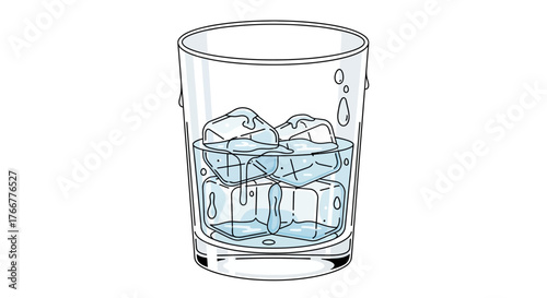Clear glass filled with ice cubes and water