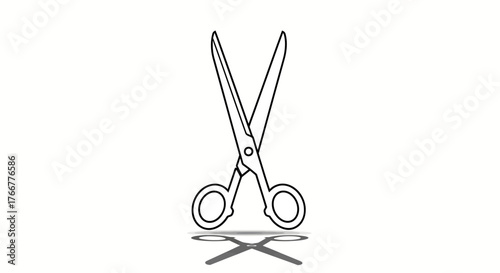 Simple line drawing pair scissors, casting shadow