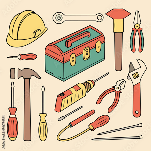 Creative vector design of a tool storage box filled with essential building and maintenance instruments