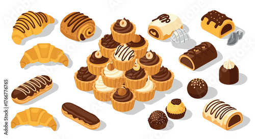 Delicious assortment of pastries and sweets in isometric style