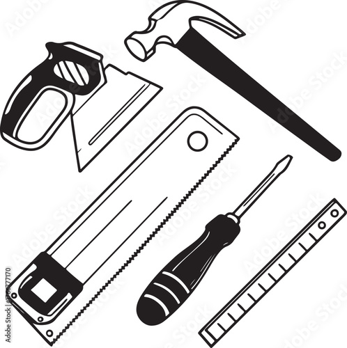 Construction and mechanical tools arranged in a creative flat design representing craftsmanship and home improvement
