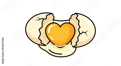 Cracked egg with heartshaped yolk inside