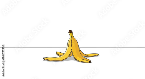 Discarded banana peel lying open on surface