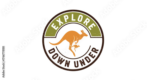 Explore down under logo with kangaroo and joey