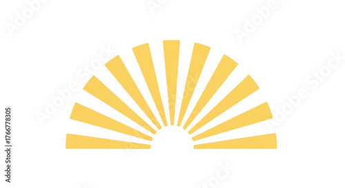 A yellow sunburst graphic design element on a white background with rays extending outward in a semi-circle.