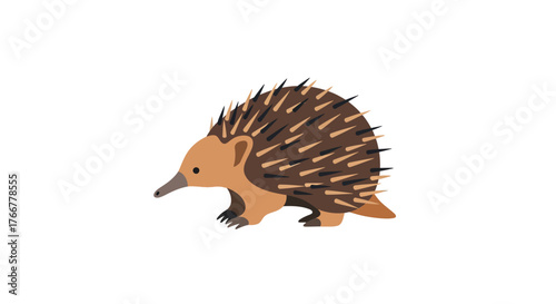 Cute cartoon echidna walking, small spiny mammal native to australia and new guinea, known for its distinctive appearance and unique biology, representing wildlife and nature