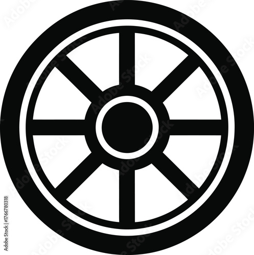 Simple black and white spoked wheel icon