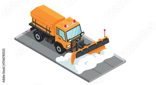 Snow plow truck clearing road in winter isometric design