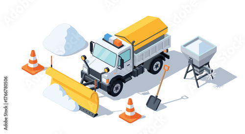 Isometric snowplow truck and equipment for winter road maintenance