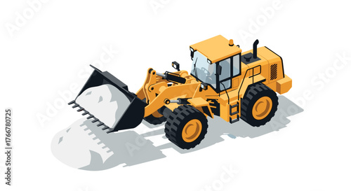 Isometric yellow loader on white background with shadow