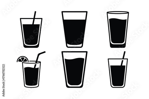 Juice glass silhouette set for beverage icons