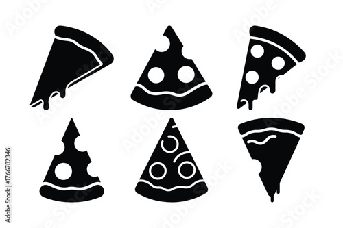 Pizza slice silhouette set of tasty food icons