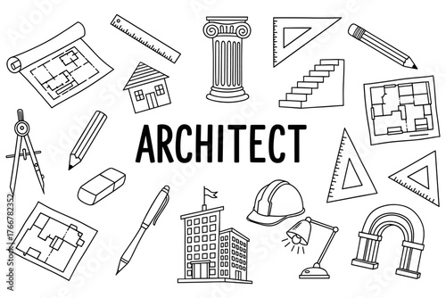 Architectural design elements and tools illustration