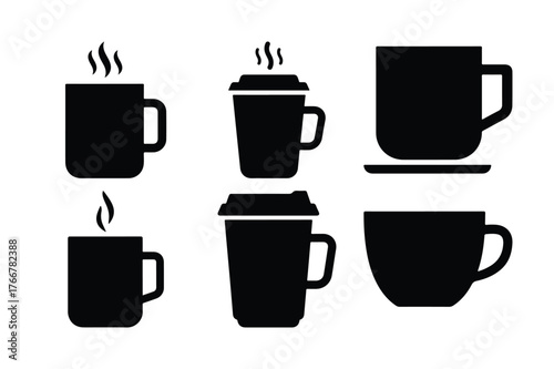 Coffee cup silhouette set for cafe design