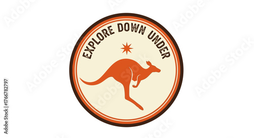 Explore down under emblem with kangaroo and star