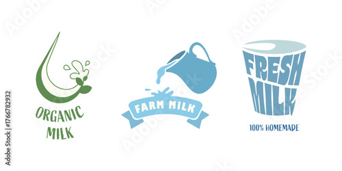 This collection showcases creative infographics that promote the benefits of organic milk. Each design highlights fresh, homemade dairy products sourced from eco-friendly farms.