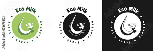 This graphic showcases different variations of a logo emphasizing eco-friendly milk products.