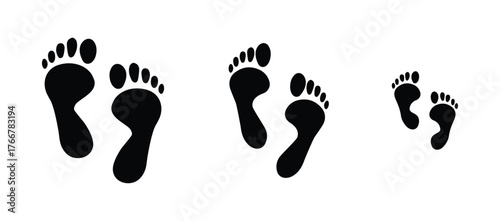 Set of human footprints, woman, man and child footprints, simple flat style icon