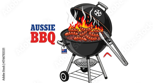 An aussie bbq with sausages cooking on grill
