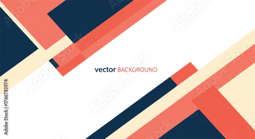 Geometric vector background with intersecting lines and shapes in navy blue, orange, and beige on a white base.
