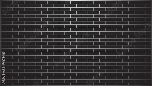 This is a dark, seamless brick wall background texture with a subtle gray-to-black gradient and crisp, thin white outlines on a running bond pattern.