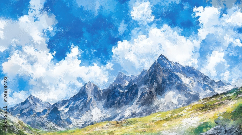 Fototapeta premium Majestic snow-capped mountain range under clear blue sky