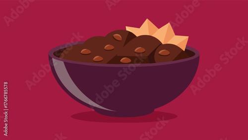 A bowl of dark chocolate which contains flavonoids that have been linked to improved brain function and reduced cognitive decline.. Vector illustration