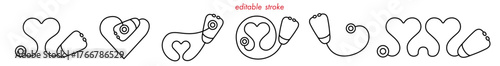 Abstract stethoscope set, heart shape editable stroke medical icon on white background. Healthcare symbol to use for health science, medical care, medical innovation, healthy lifestyle projects.